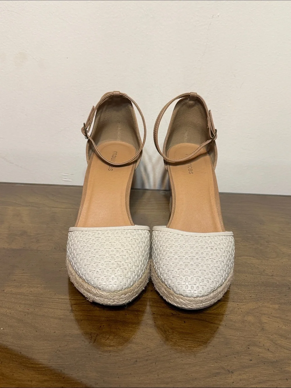 Maurices Cream and Tan Wedge Espadrille Sandals